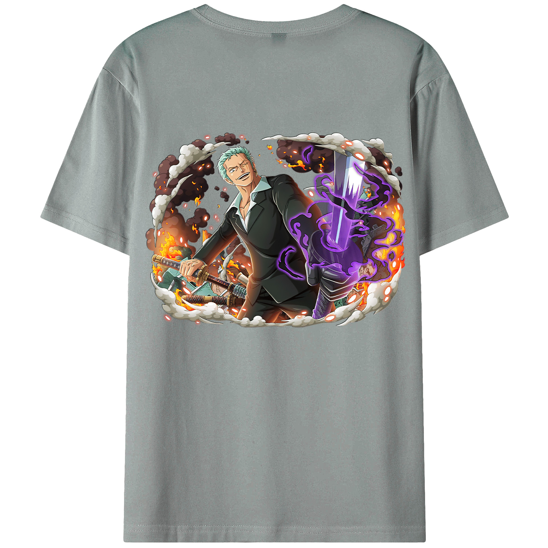 ワンピース ロロノア・ゾロ ONE PIECE Roronoa Zoro 綿100％ メンズ半袖Tシャツ（バックプリント） 通気性